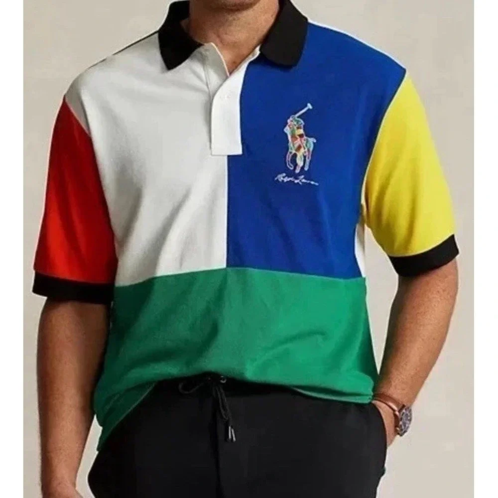 Polo Ralph Lauren COLORBLOCK‎ Shirt BIG MULTI-COLOR Rainbow PONY Large Tall LT